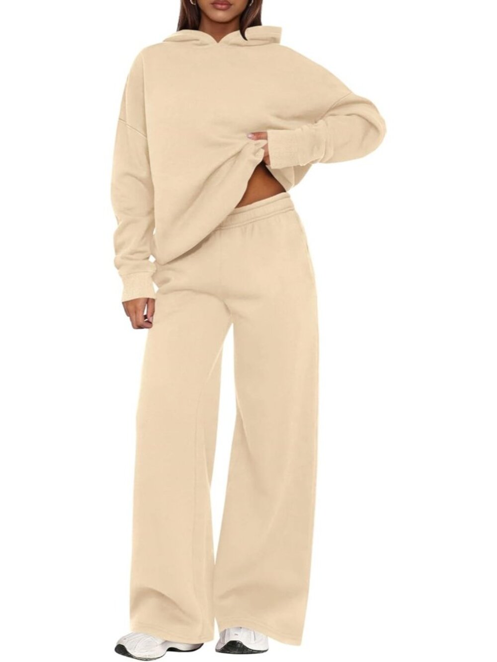 Women's Sweatsuits 2 Piece Sets Beige Casual Long Sleeve Sweatpants Fall